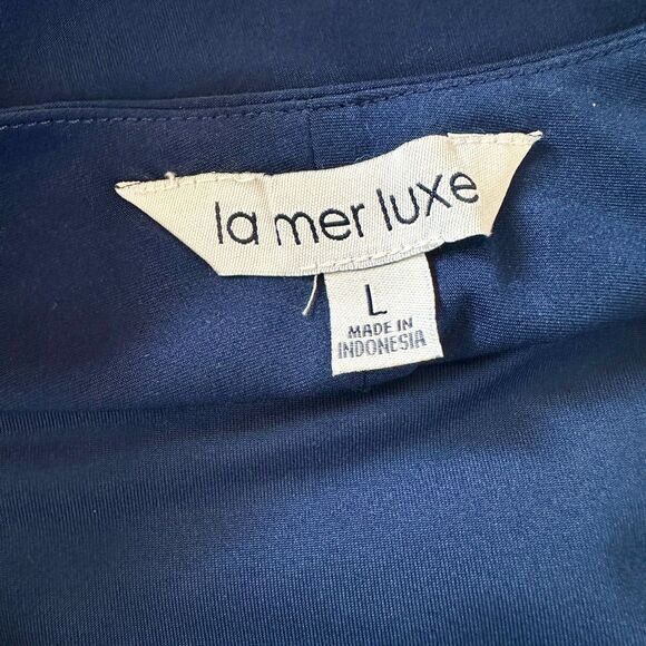 La Mer Luxe Top Women L Blue Navy 1/4 Zip Shirt Tunic Long Slv Athleisure NWOTPr - Picture 5 of 9